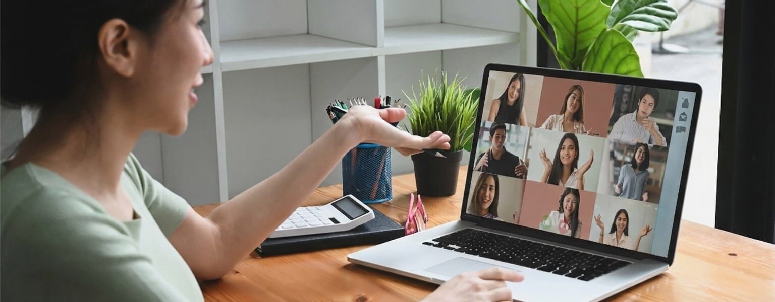 A woman on a conference call using UCaaS
